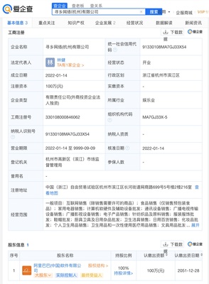 愛企查顯示,阿里巴巴成立尋鄉(xiāng)網(wǎng)絡公司,注冊資本100萬元